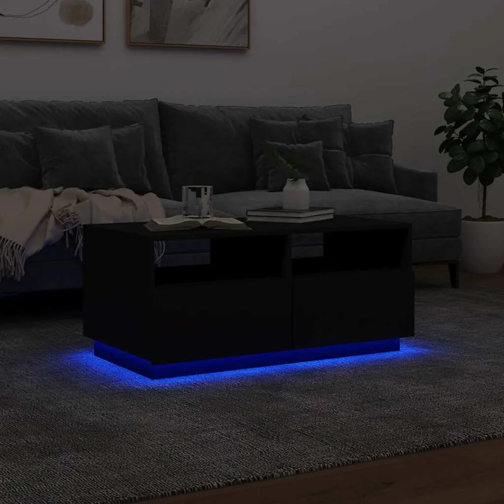 Fekete dohányzóasztal LED-lámpákkal 90x49x40 cm