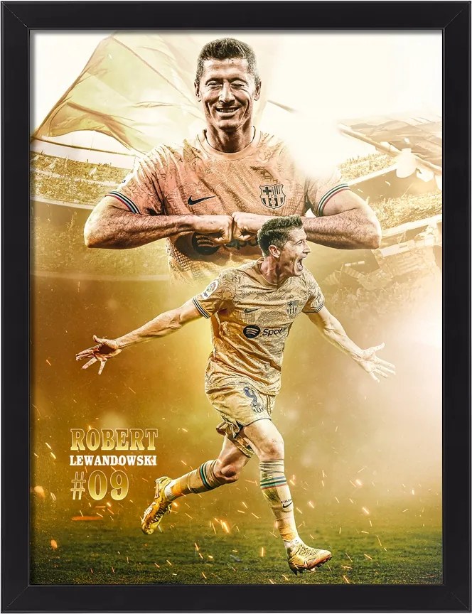 Keretezett kép Robert Lewandowski Fc Barcelona ajándék 40x30 cm