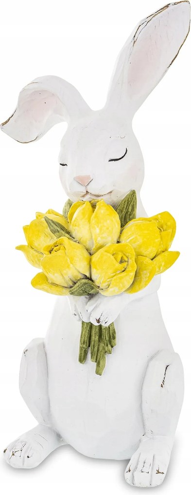 Húsvéti figura nyuszi fehér nyuszi sárga tulipán tavasz