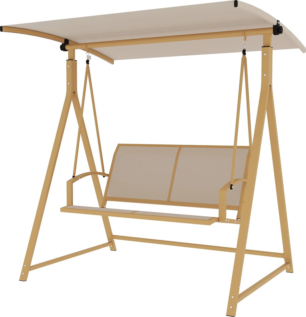 Outsunny 2-személyes kültéri kertihinta állítható napernyővel, UV védelem 30+, háromszög alakú fém keret, teherbírás 220 kg, 160x112x162 cm Khaki | Ao