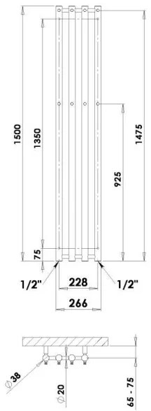 P.M.H. R2W - ROSENDAL fürdőszobai törölközőszárító radiátor 350 W, 150 cm, fehér
