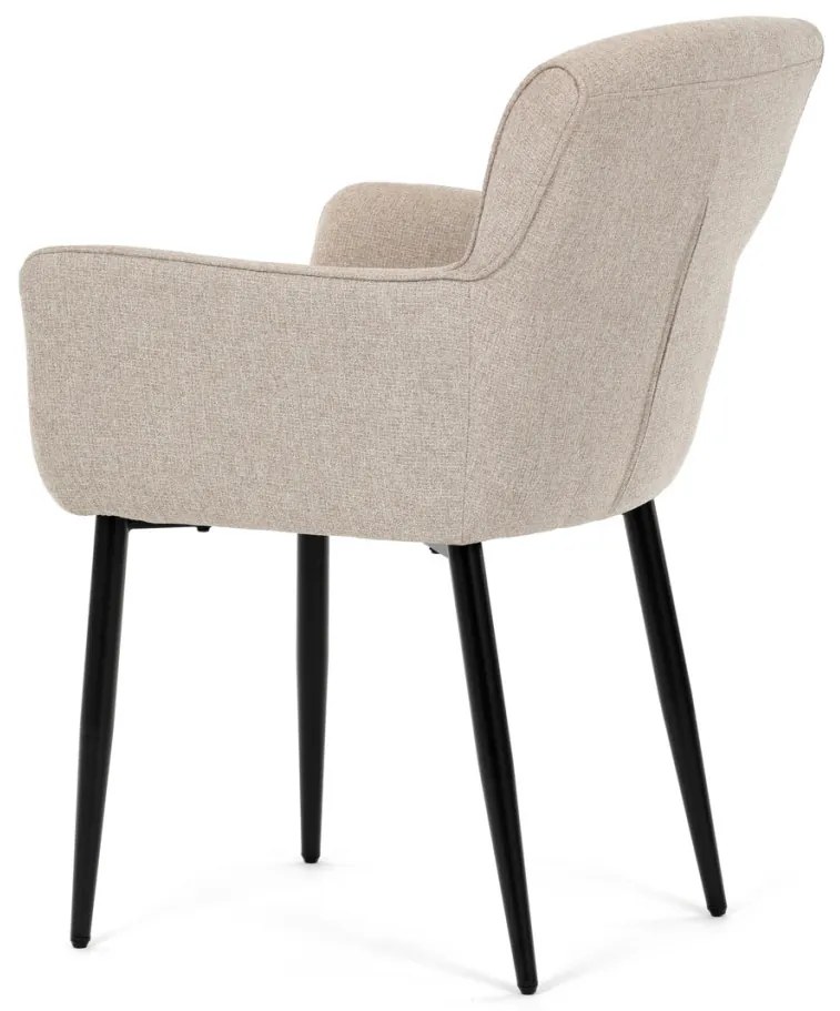 Scaun elegant de sufragerie, material textil crem ușor de curățat, picioare metalice lăcuite negru mat