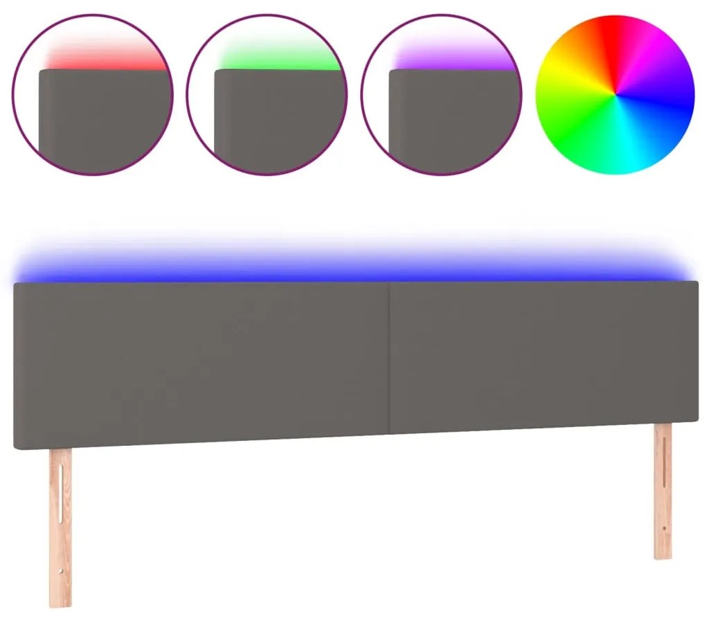 szürke műbőr LED-es fejtámla 200 x 5 x 78/88 cm