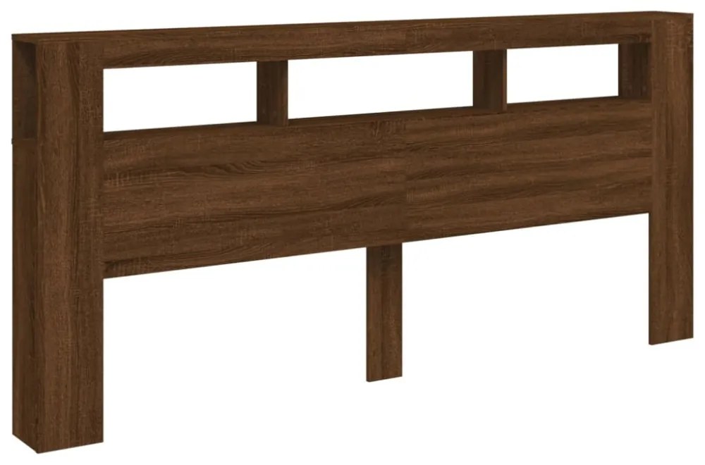 barna tölgyszínű szerelt fa LED-es fejtámla 220x18,5x103,5 cm