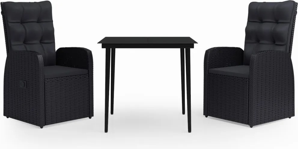 vidaXL 3 részes fekete kerti étkezőgarnitúra párnákkal