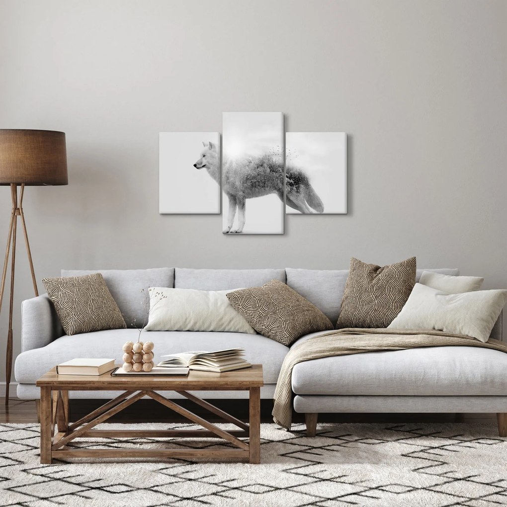 Kép - Vad tájat tükröző sarkvidéki farkas, fekete-fehér (90x60 cm)