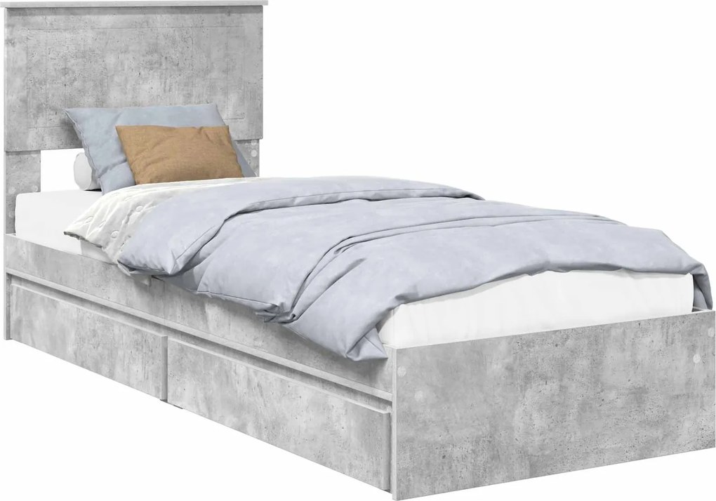vidaXL Tárolós Ágy fejtámlával Beton Szürke 75 x 190 cm Faanyag