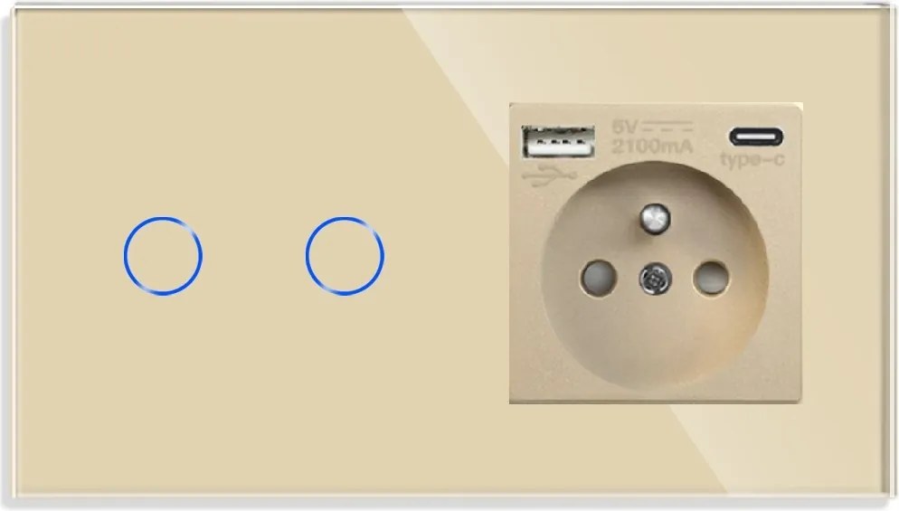 Dupla 2K Érintőkapcsoló Usb-c Aljzattal Üveg Kapcsoló