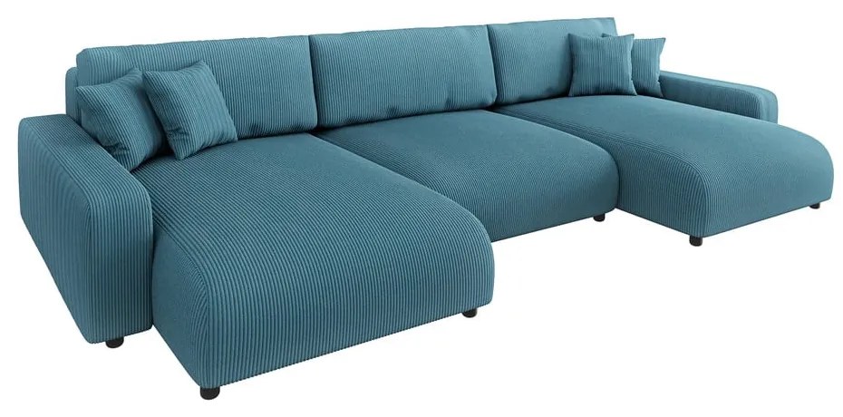 Türkiz kordbársony kinyitható tárolóhelyes sarokkanapé Sara – Ropez