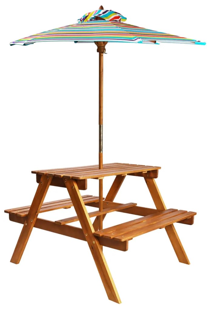 vidaXL tömör akácfa gyermek piknikasztal napernyővel 79x90x60 cm
