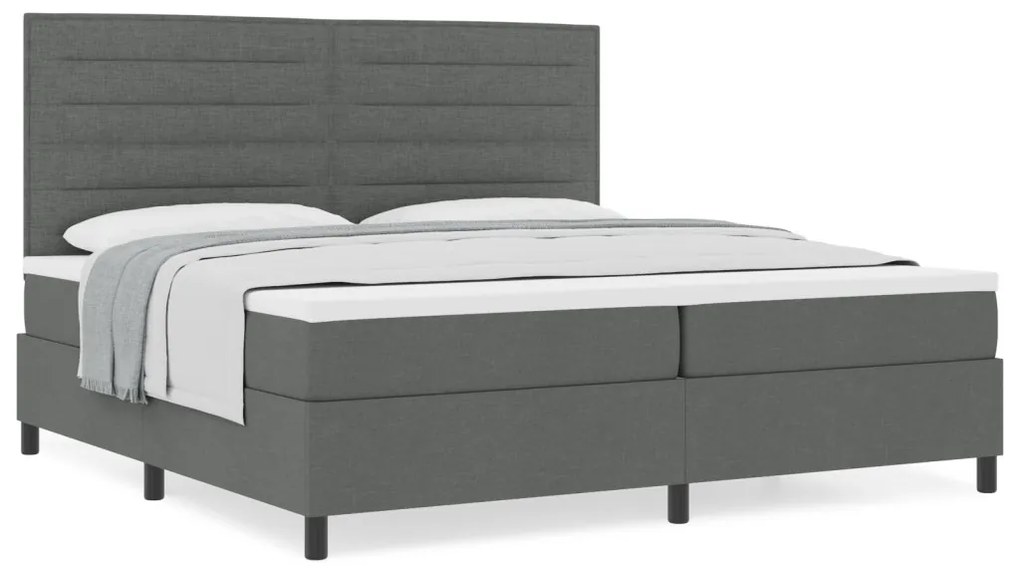 Boxspring ágy matraccal, sötét szürke 200x200 cm szövet