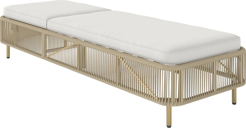 Outsunny PE-rattan napozóágy párnával – 5 fokozatban állítható kültéri napozóágy teraszra és erkélyre, sárga/krém, kb. 120 kg teherbírás | Aosom