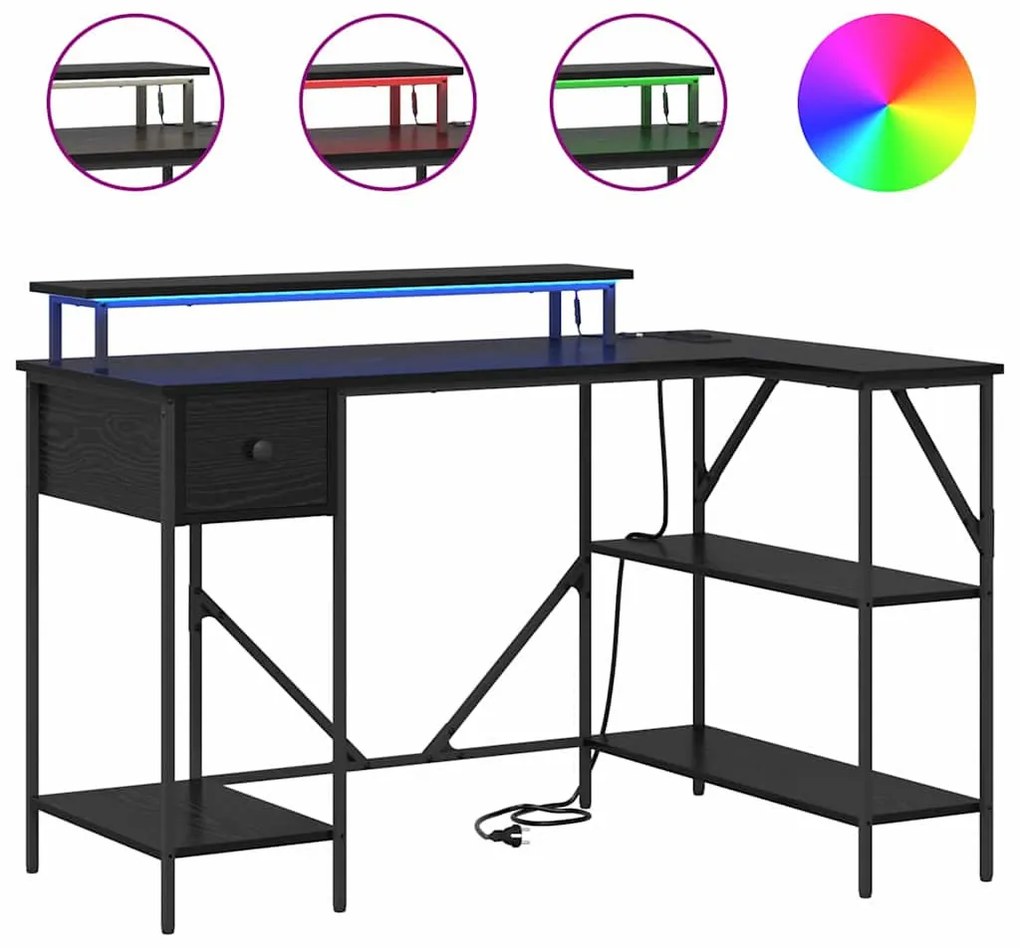 Asztal LED -es lámpákkal Musta tammi 120 x 79 x 86.5 cm Faanyag