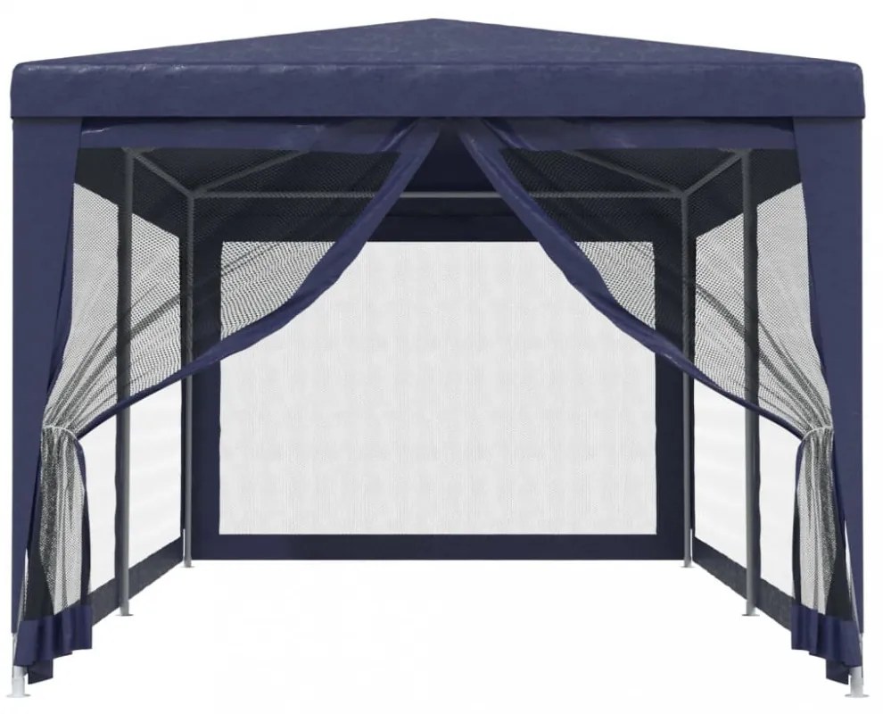 kék HDPE rendezvénysátor 6 hálós oldalfallal 3 x 6 m