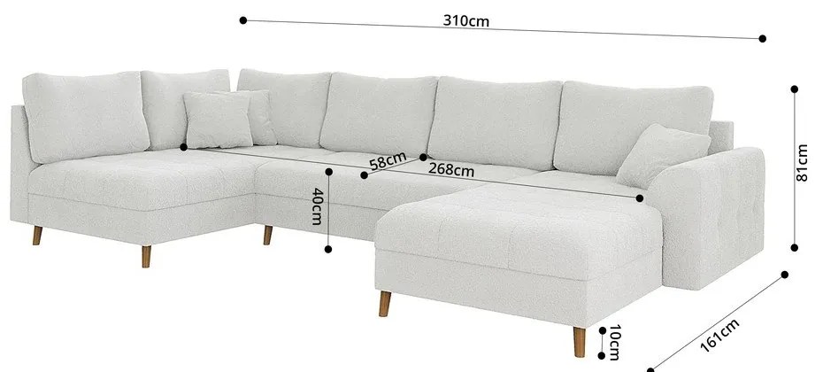 Krémszínű buklé sarokkanapé (jobb oldali-U alakú) Ariella – Ropez