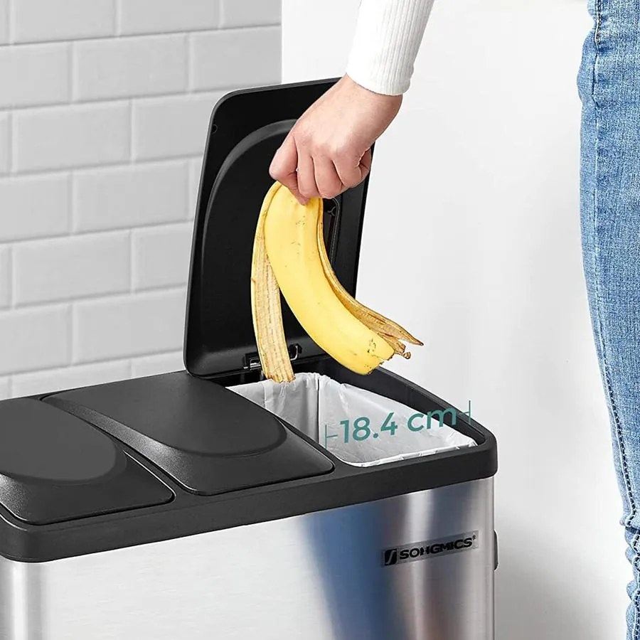 Pedálos szemetes rozsdamentes, szelektív szemétgyűjtő 45L(3 x 15L)