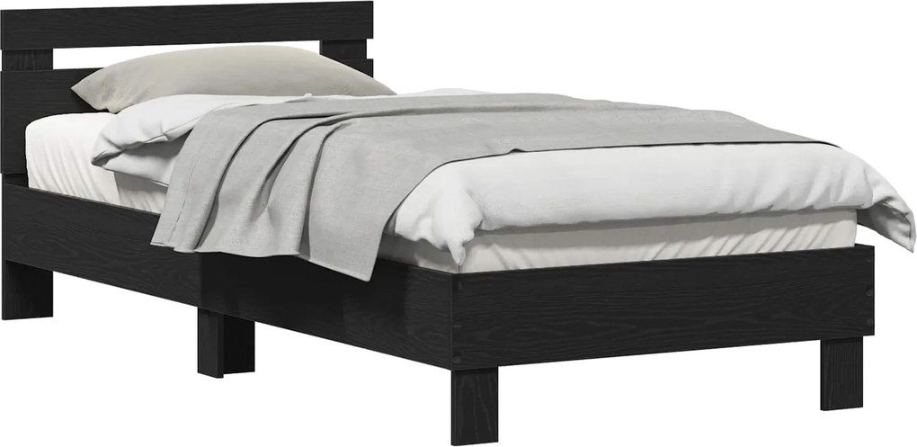 vidaXL Ágykeret fejtámlával Fekete tölgy 203 x 95 x 70 cm Faanyag