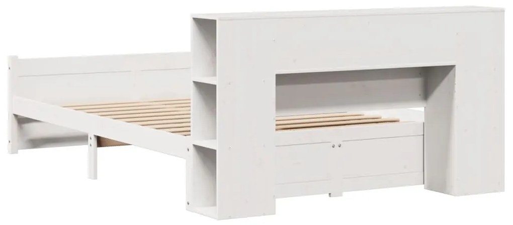 fehér tömör fenyőfa könyvespolcos ágy matrac nélkül 140x190 cm