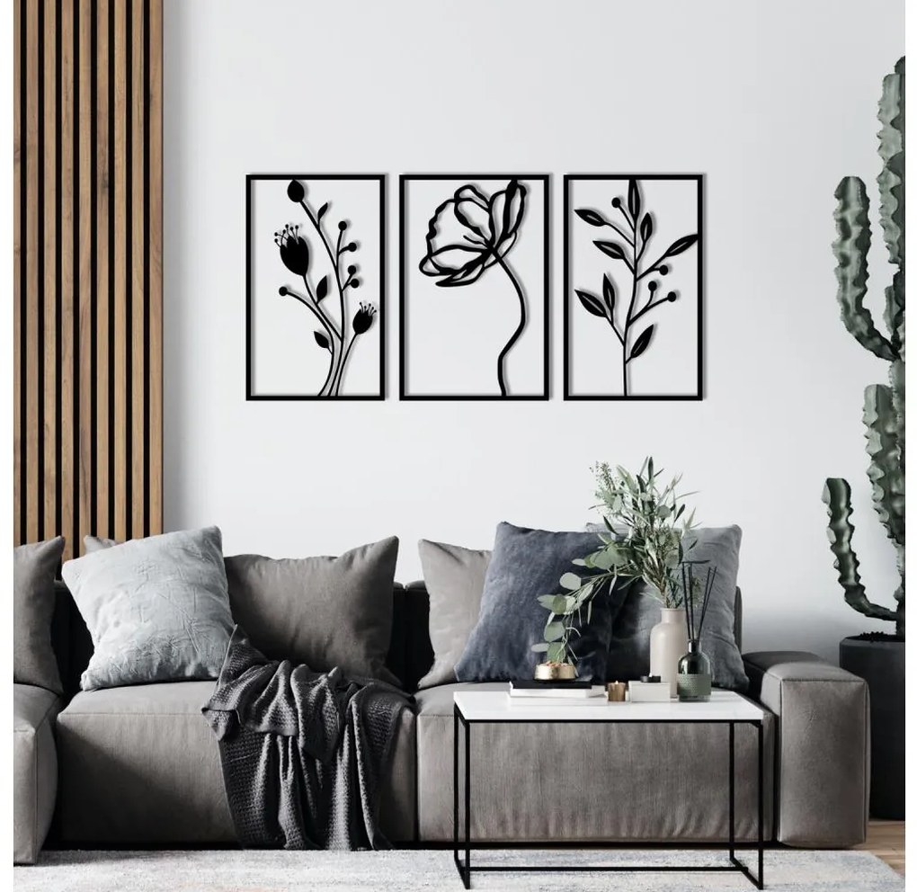 KÉSZLET 3x Fali dekoráció 78x39 cm Virágok fém
