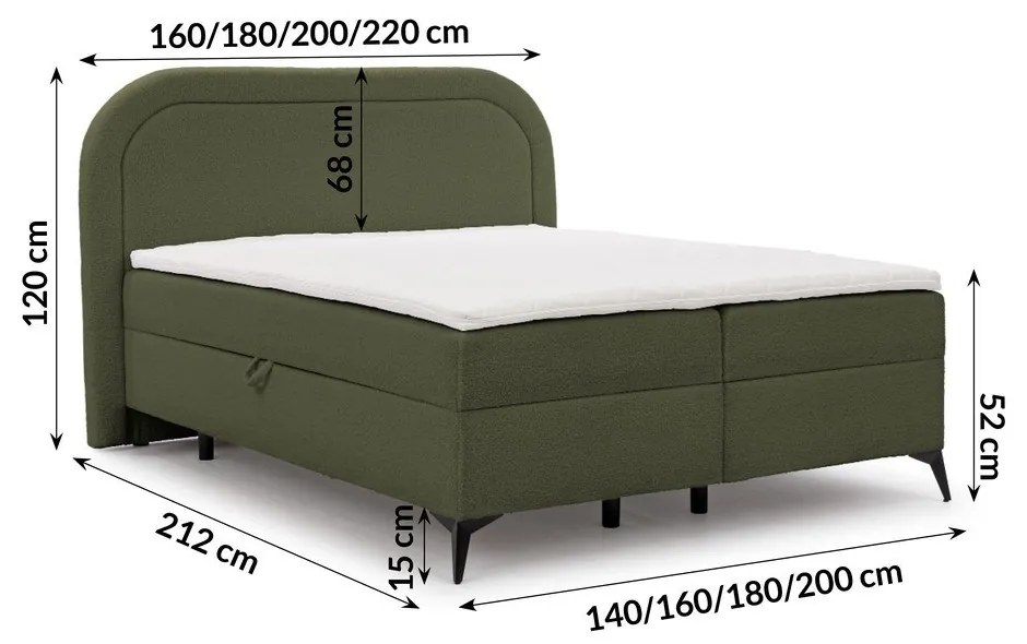 Zöld ágyneműtartós boxspring ágy 180x200 cm Ornes – Ropez