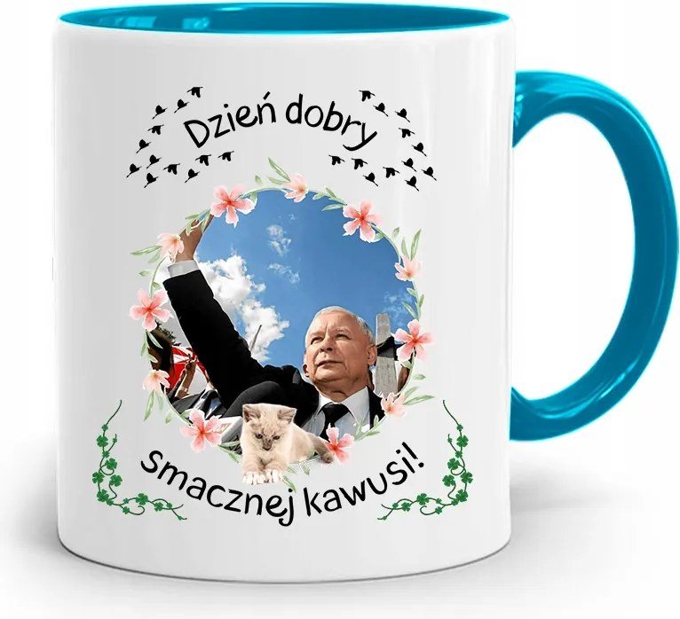 Kék Vicces Bögre Jaroslaw Kaczynski fényképes nyomattal