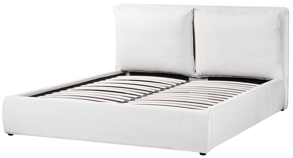 Törtfehér bársony ágyneműtartós franciaágy 160 x 200 cm BAJONNA Beliani