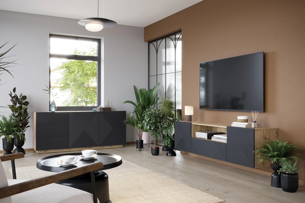 Asha komód 167 cm kétajtós fiókos - artisan / rivier stone matt