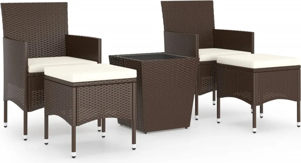 vidaXL 5 részes barna polyrattan és edzett üveg kerti bisztrószett