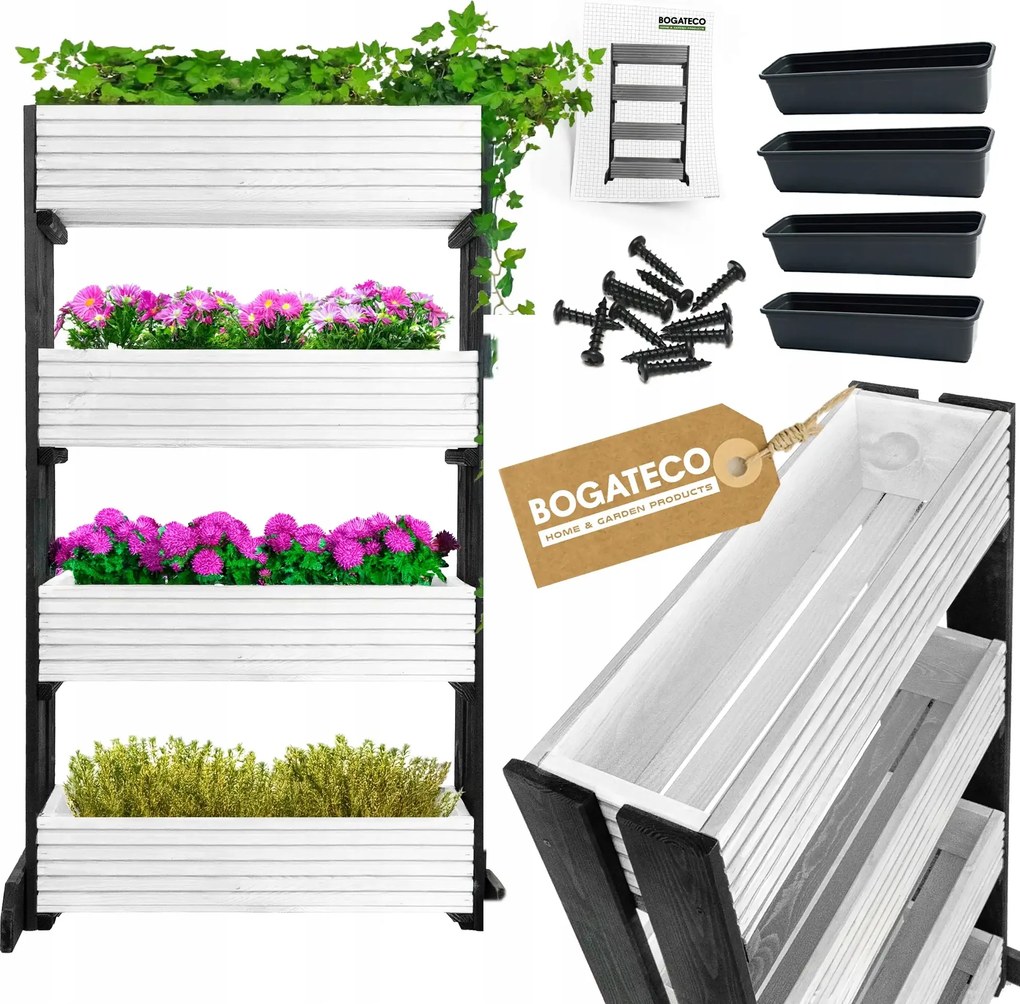 4 Virágtartó Állvány Virág Erkélyre Virágágyás Könnyű Összeszerelés Fehér