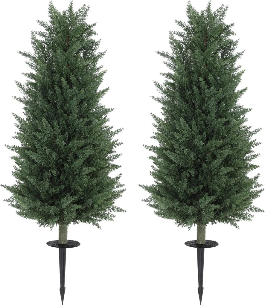 HOMCOM Mesterséges Ciprus 2 darabos szett Földhorgonyzóval 100 cm Műanyag Mesterséges Növény, Műnövények, Mesterséges Fa - Valódi Dekoráció Irodához,