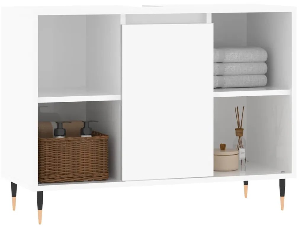 magasfényű fehér szerelt fa fürdőszobaszekrény 80 x 33 x 60 cm