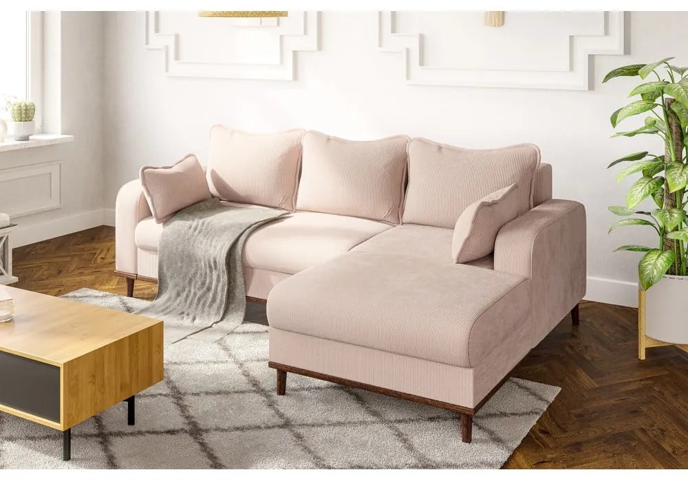 Bézs kordbársony sarokkanapé (jobb oldali) Beata – Ropez