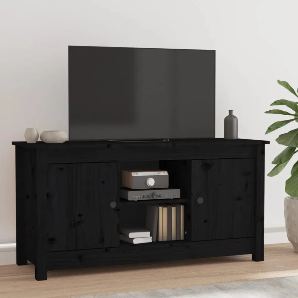fekete tömör fenyőfa TV-szekrény 103 x 36,5 x 52 cm