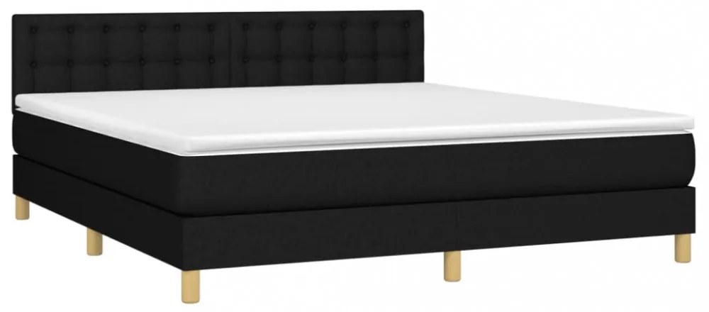 fekete szövet rugós és LED-es ágy matraccal 180 x 200 cm