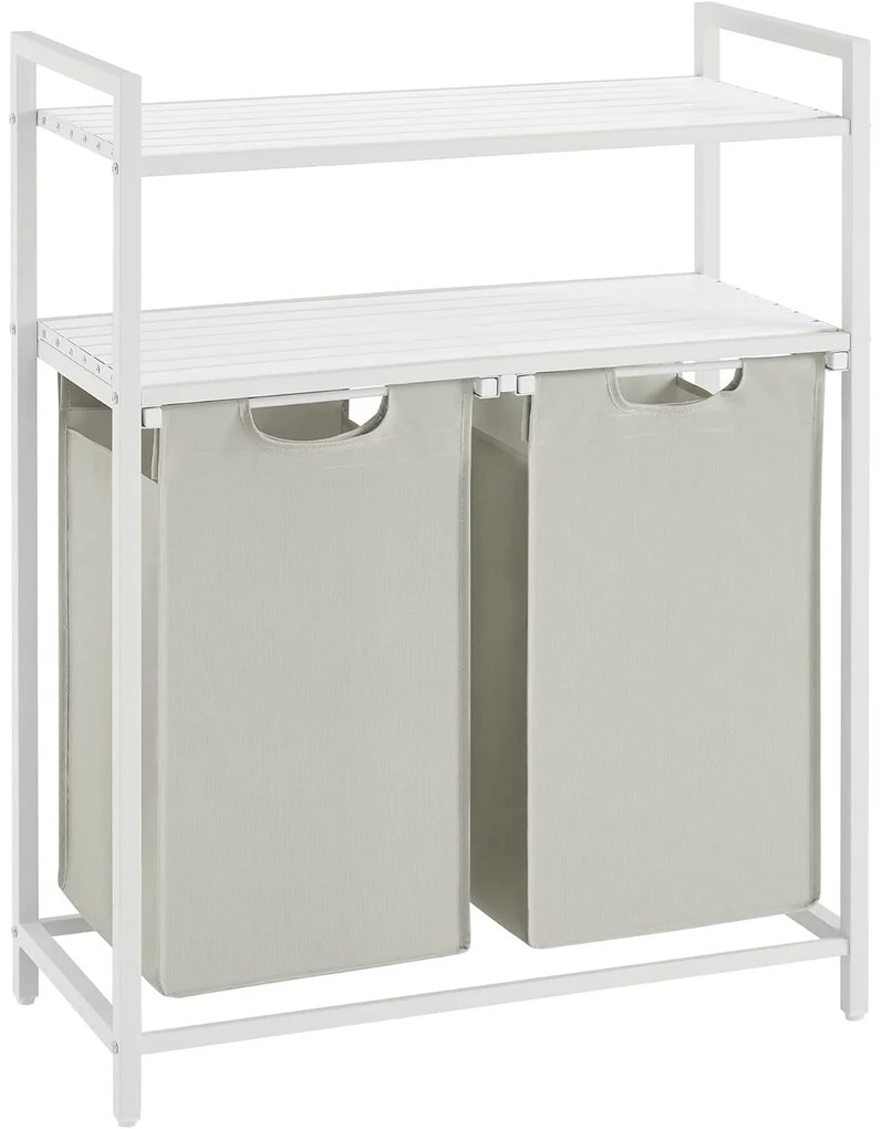 Szennyestartó, szennyeskosár két polccal, 2 x 46L, fehér