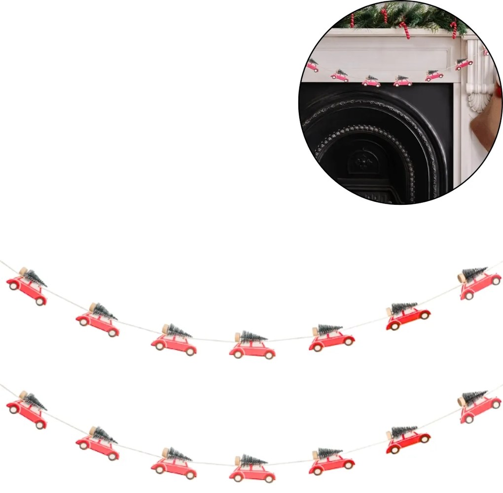 Karácsonyi fa girland WINTER CARS, 1,5 m