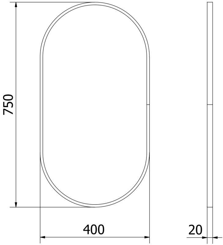 Mexen Loft, ovális fürdőszobai tükör 75 x 40 cm, keret színe fekete matt, 9851-075-040-000-70