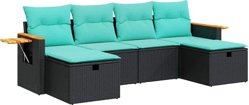 vidaXL 6 részes fekete polyrattan kerti ülőgarnitúra párnákkal