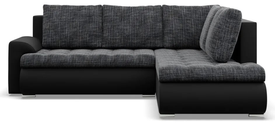 Tokio sarokkanapé, L alakú háttámlával, 2 ágyneműtartóval, fonott + műbőr, jobboldali, szürke - fekete