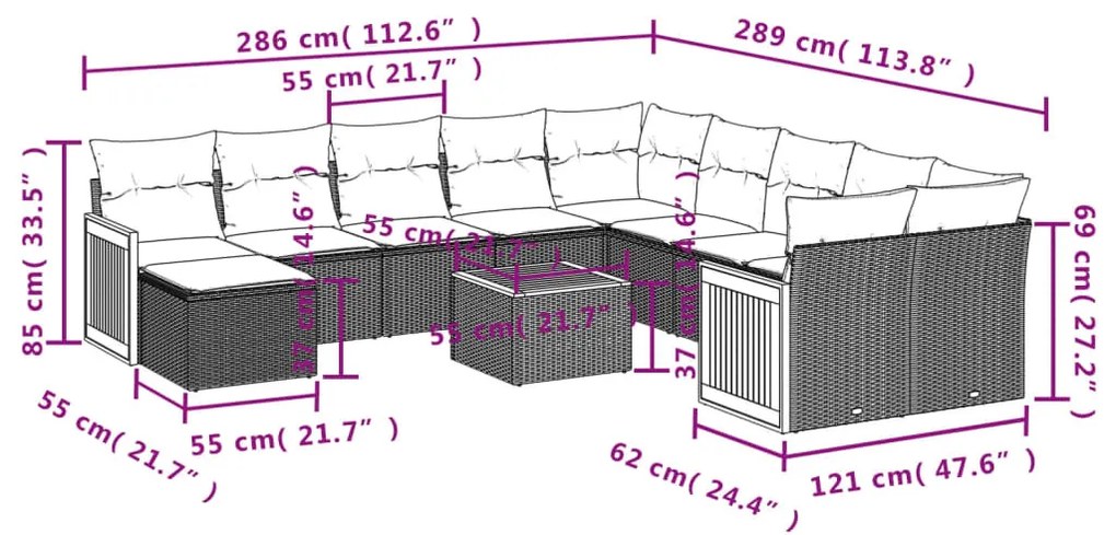 12 részes fekete polyrattan kerti ülőgarnitúra párnákkal