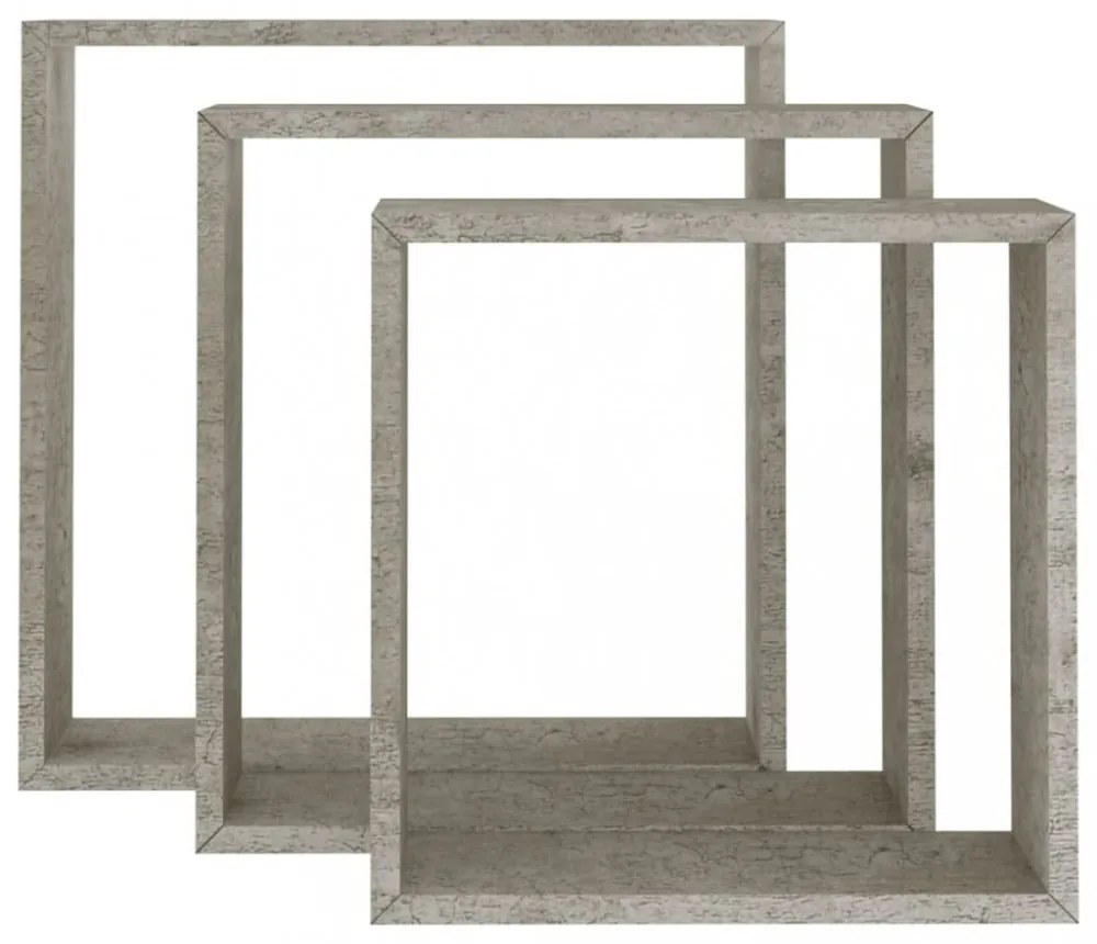 3 db betonszürke fali kockapolc