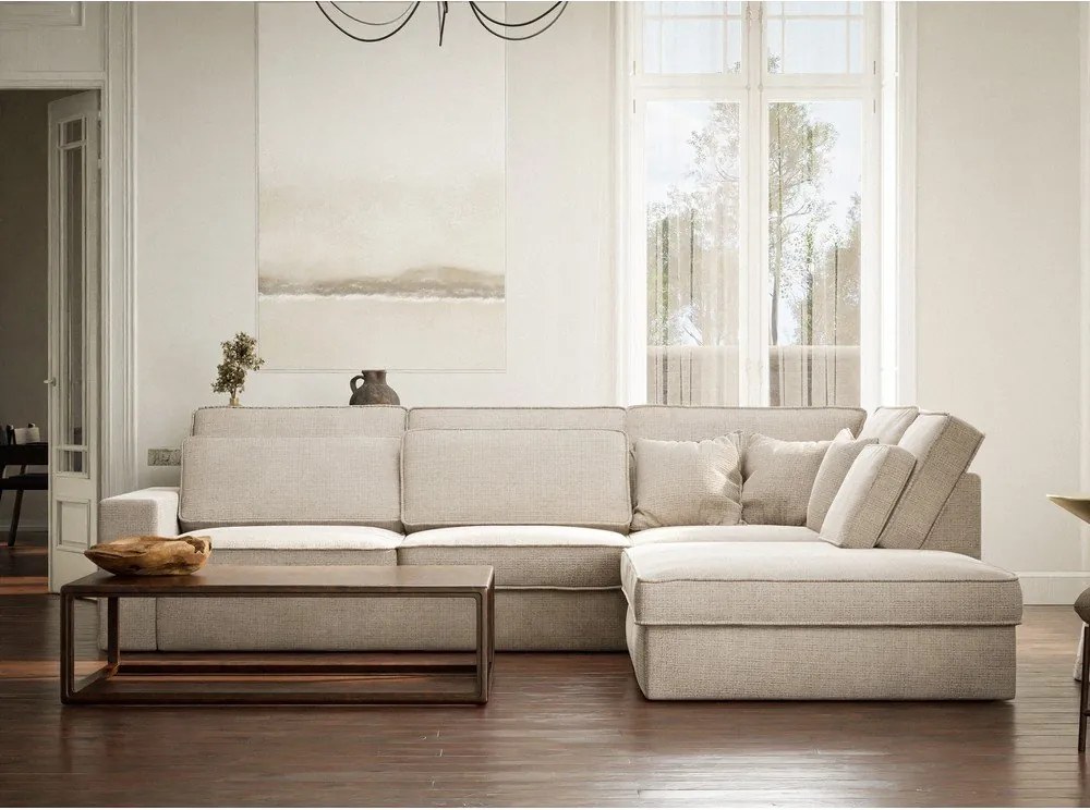 Krémszínű zsenília sarokkanapé (jobb oldali-L alakú) Kirou – Maison de Rêve