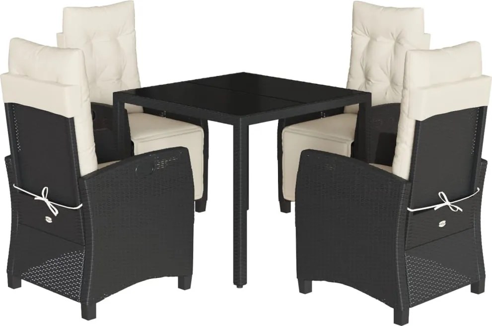 vidaXL 5 részes fekete polyrattan kerti étkezőgarnitúra párnákkal