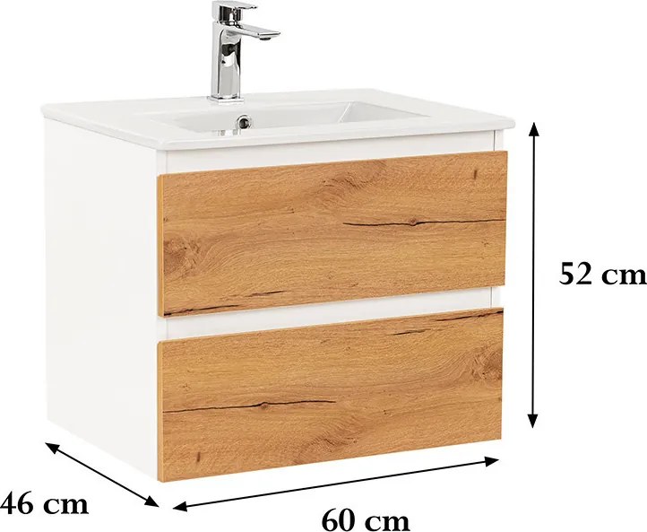 Vario Forte 60 alsó szekrény mosdóval fehér-tölgy