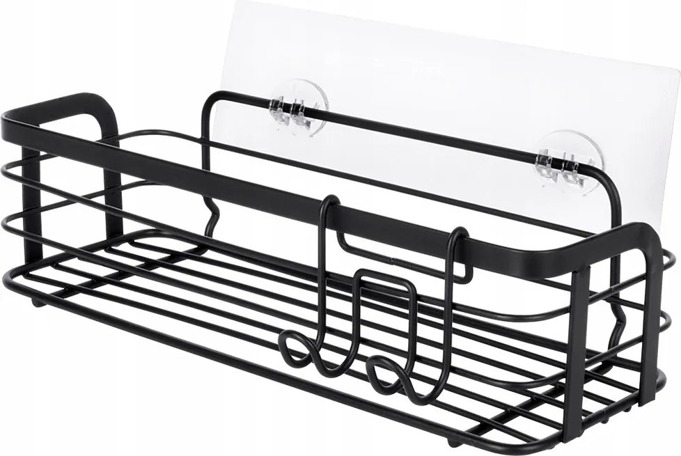 Zuhanypolc fém, fekete öntapadós 29,5x10,5x8 cm