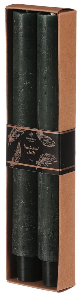 Kúpos gyertya szett, sötétzöld, 2 db, paraffin