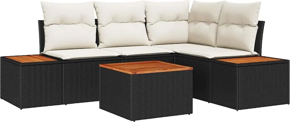 vidaXL Kerti Kanapé Szett párnával 5 pcs Fekete Poli rattan