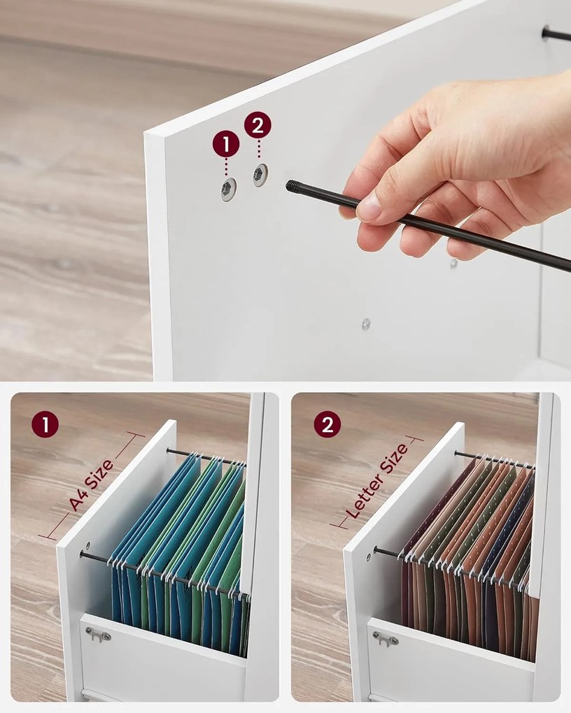 2 fiókos gurulós iratszekrény zárható irattároló fehér