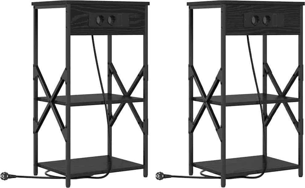 vidaXL Éjjeliszekrény 2 pcs Fekete tölgy 41 x 31 x 76 cm Faanyag