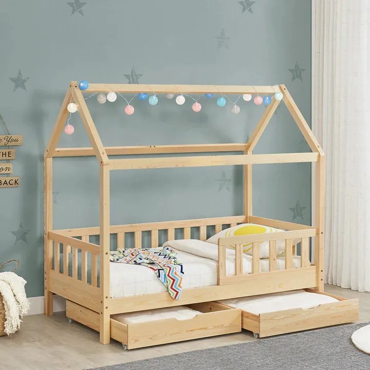 Juskys Marli gyermekágy 90x200 cm tárolóhellyel - természetes